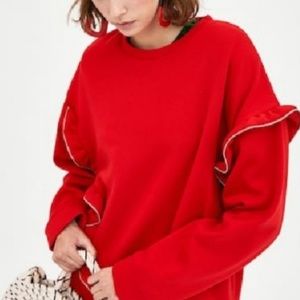 Zara Red Sweatshirt With Zipper Detail
